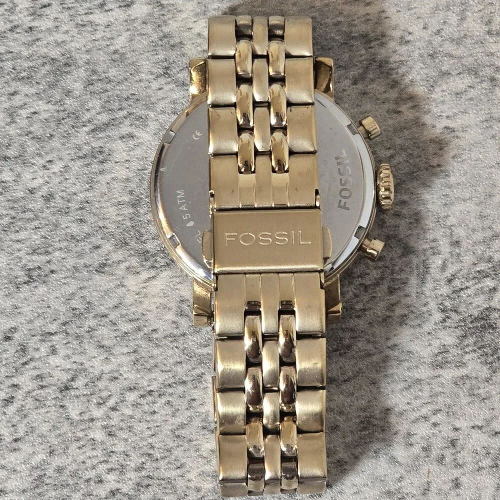 Fossil Chronograph Gold-Tone Stainless Steel Women's Watch ES-2197 Needs Battery